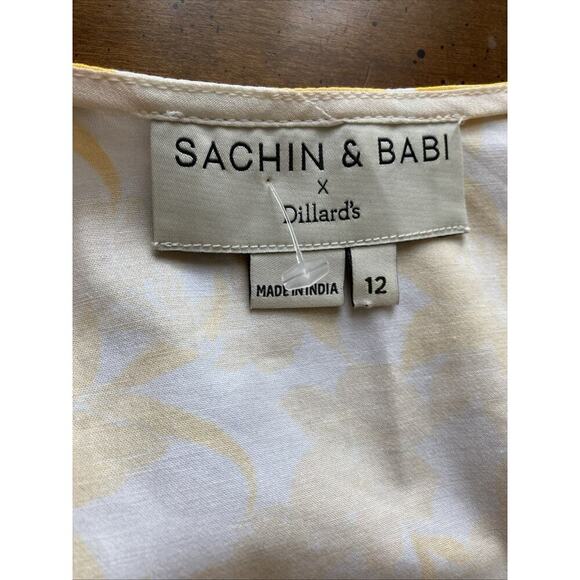 Sachin & Babi Lemon Ruffle Hem Dress Sz 12 Yellow White Lily Floral $195 - Picture 7 of 8
